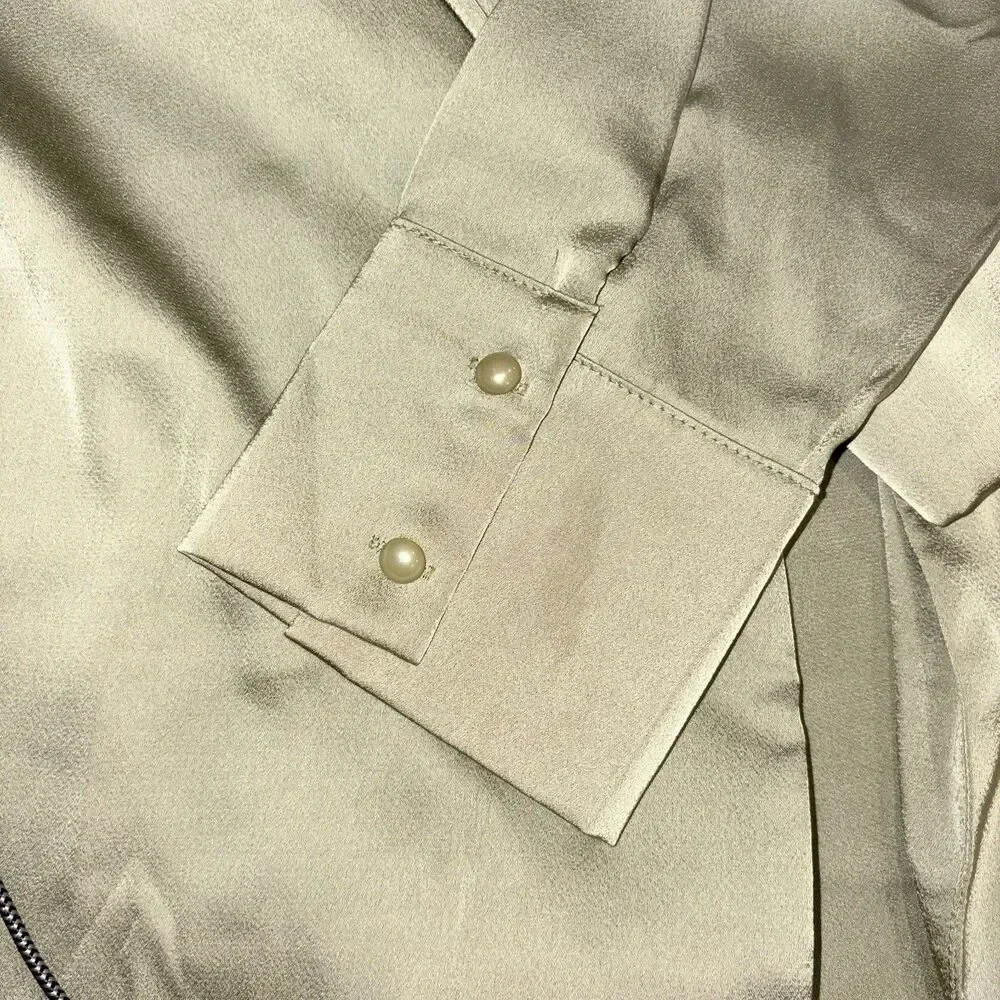 Light Olive Green Satin Tie Front Blouse & Shorts Set XL